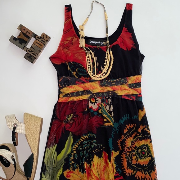 DESIGUAL by LACROIX FLORECILLA Black Mesh Floral Print Dress - Picture 7 of 16